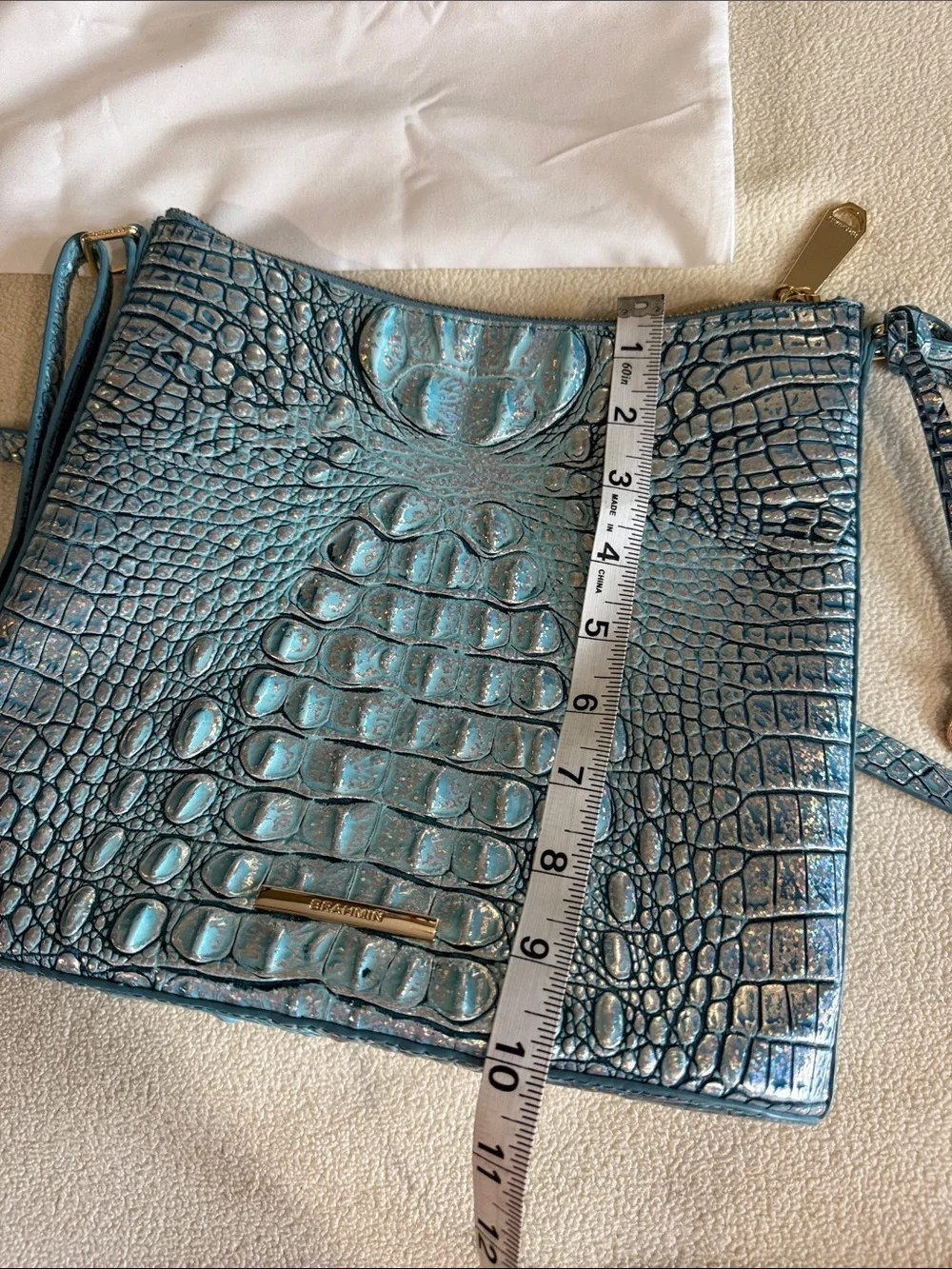 Brahmin Iridescent Croc-Embossed Crossbody - Light Blue Multi